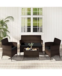 Gouun 4 Pieces Rattan Sofa Set with Glass Table and Comfortable Wicker for Outdoor Patio