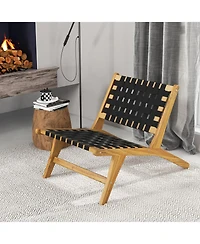 Gouun Indoor Patio Teak Wooden Chair with Woven Webbing Seat and Backrest