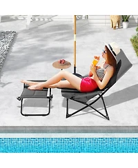 Gouun Patio Folding Sling Chair with Ottoman Footrest and Removable Cushion
