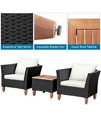 Gouun 3 Pieces Outdoor Patio Rattan Furniture Set with Table