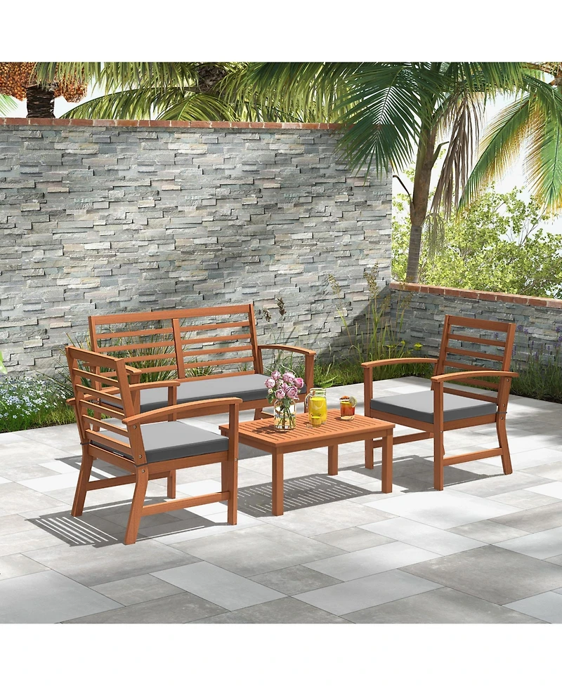 Gouun 4 Pieces Outdoor Furniture Set with Stable Acacia Wood Frame