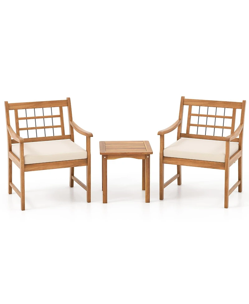 Gouun 3 Piece Wood Patio Furniture Set with Seat Cushions and Acacia Wood Frame