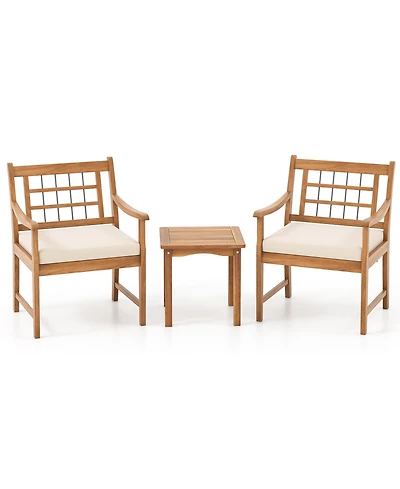 Gouun 3 Piece Wood Patio Furniture Set with Seat Cushions and Acacia Wood Frame