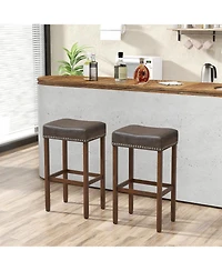 Gouun Upholstered Bar Stools Set of 2 with Footrests for Counter