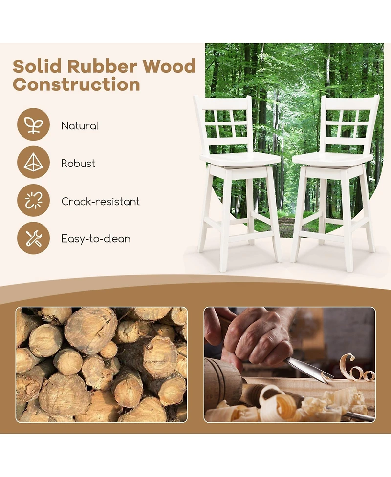 Gouun Counter Height Barstools Set of 2 with 6-Grid Hollow Back and Seat