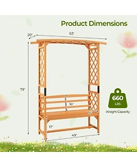 Gouun 6.5 Ft Tall Patio Garden Arbor with Pergola and 2-Seat Bench for Garden Backyard Decoration