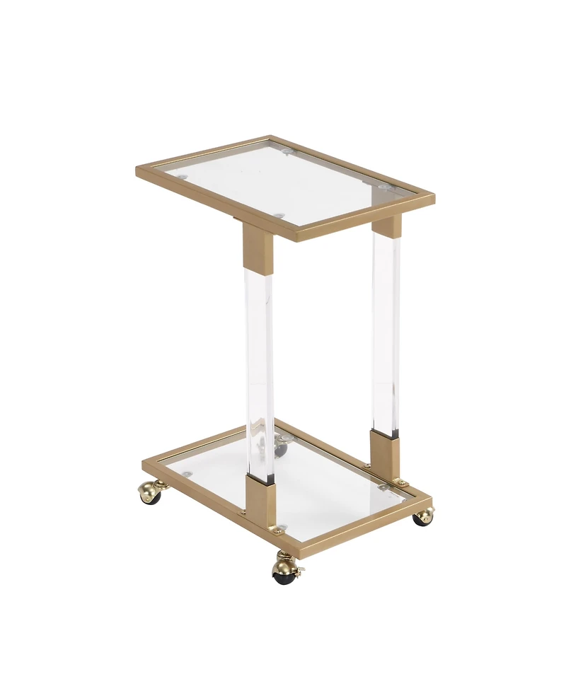 Lovmor 17.72"Golden Side Table, Acrylic Sofa Table, Glass Top C Shape Square Table with Metal Base for Living Room, Bedroom, Balcony Home and Office