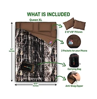 SereneLife Double Sleeping Bag with Two Pillows, Waterproof & Lightweight, Real Tree Print