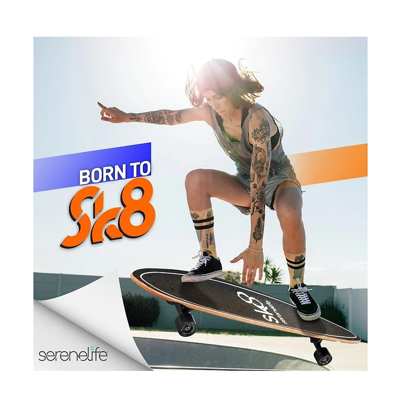 SereneLife 8" Canadian Maple Deck Skateboard, Mini Cruiser for All Ages (Black)