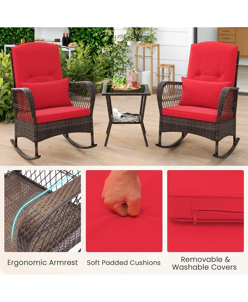 Gouun 3 Pieces Rocking Bistro Set with 2-Tier Table