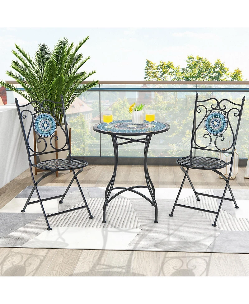 Gouun 3 Piece Patio Bistro Set with Mosaic Pattern