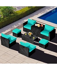 8 Pieces Patio Rattan Storage Table Furniture Set