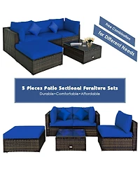 5 Pcs Outdoor Patio Rattan Furniture Set Sectional Conversation with Cushions