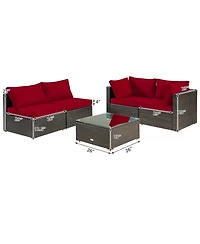 5 Pcs Outdoor Patio Rattan Furniture Set Sectional Conversation with Cushions