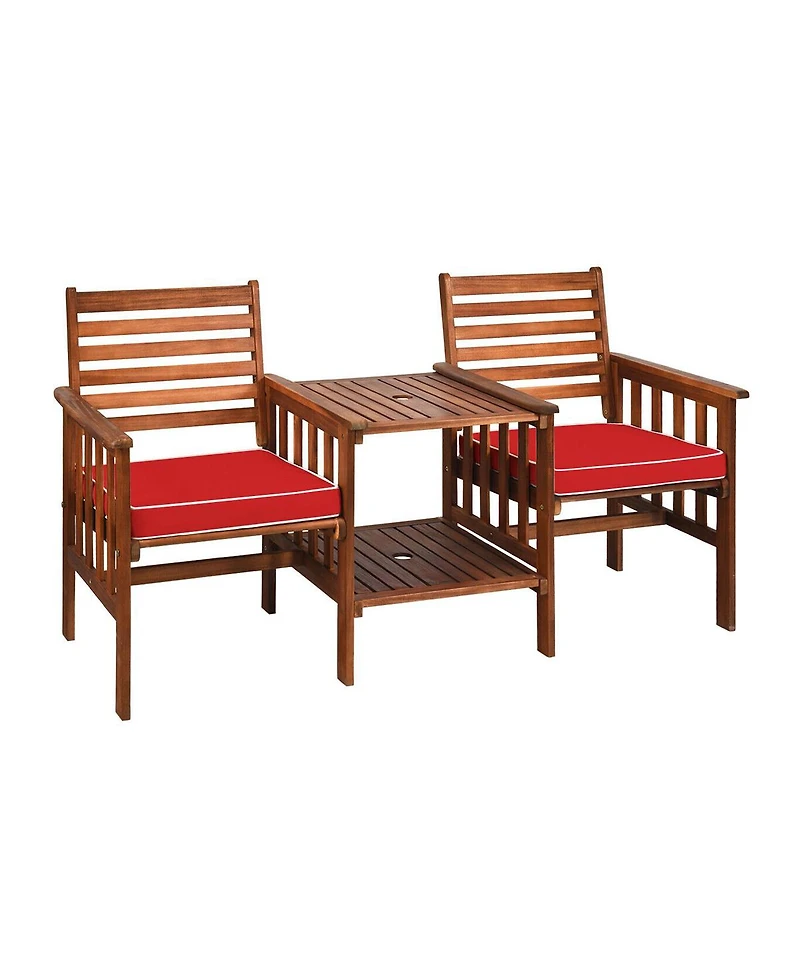 Gouun 3 pcs Outdoor Patio Table Chairs Set Acacia Wood Loveseat