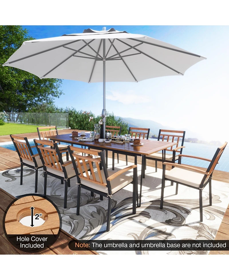 9 Pieces Patio Dining Outdoor Furniture Set with 8 Chairs and Umbrella Hole