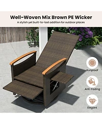 Gouun Patio Rattan 360° Swivel Recliner Chair with Adjustable Backrest and Footrest