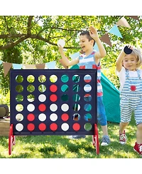 Gouun Wooden 4-in-a-row Game Set with 42 Pcs Chips and 600D Oxford Fabric Carrying Bag