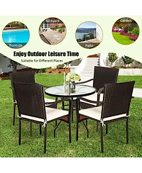Gouun Set of 4 Patio Rattan Stackable Dining Chair with Cushioned Armrest for Garden