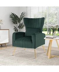 Gouun Velvet Upholstered Wingback Chair with Lumbar Pillow and Metal Legs
