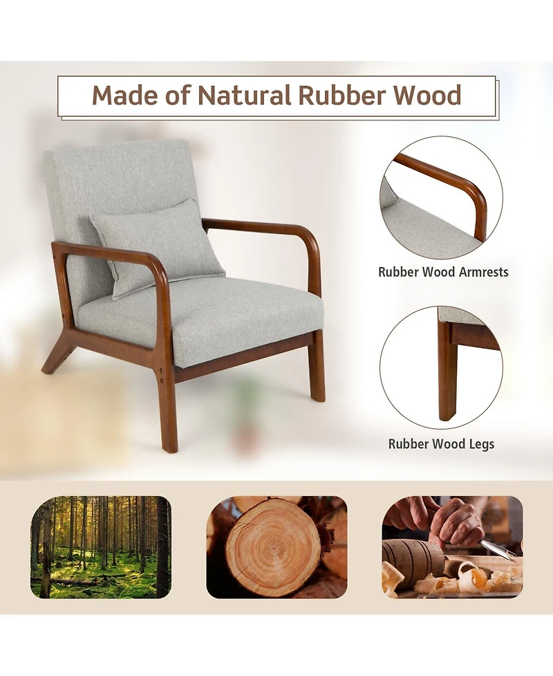 Gouun Modern Accent Chair with Rubber Wood Frame and Lumbar Pillow