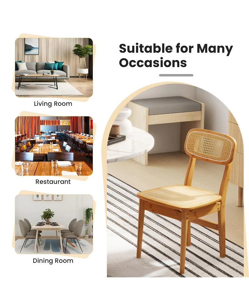 Gouun Set of 2 Rattan Dining Chairs with Simulated Rattan Backrest