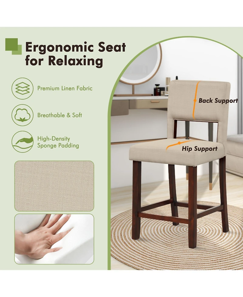 Gouun 2 Piece Bar Chair Set with Hollowed Back and Rubber Wood Legs