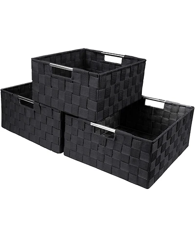 Sorbus 3 Piece Stackable Woven Basket Organizer Set with Built-In Carry Handles - Stylish Storage for any room the household (Beige)