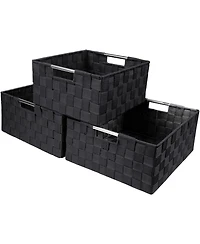 Sorbus 3 Piece Stackable Woven Basket Organizer Set with Built-In Carry Handles - Stylish Storage for any room the household (Beige)