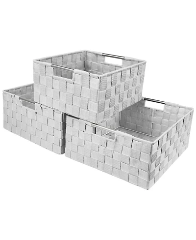 Sorbus 3 Piece Stackable Woven Basket Organizer Set with Built-In Carry Handles - Stylish Storage for any room in the household (Beige)