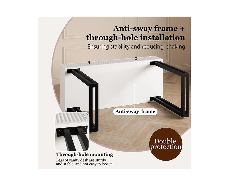 gaomon Vanity Desk with Mirror and Lights, Small Makeup Vanity with 2 Drawers, Modern Vanity Organizer with 3 Color Lights Adjustable Brightness