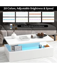 Gymax Led Coffee Table 2-Tier High Glossy with Adjustable Light & Remote Control White