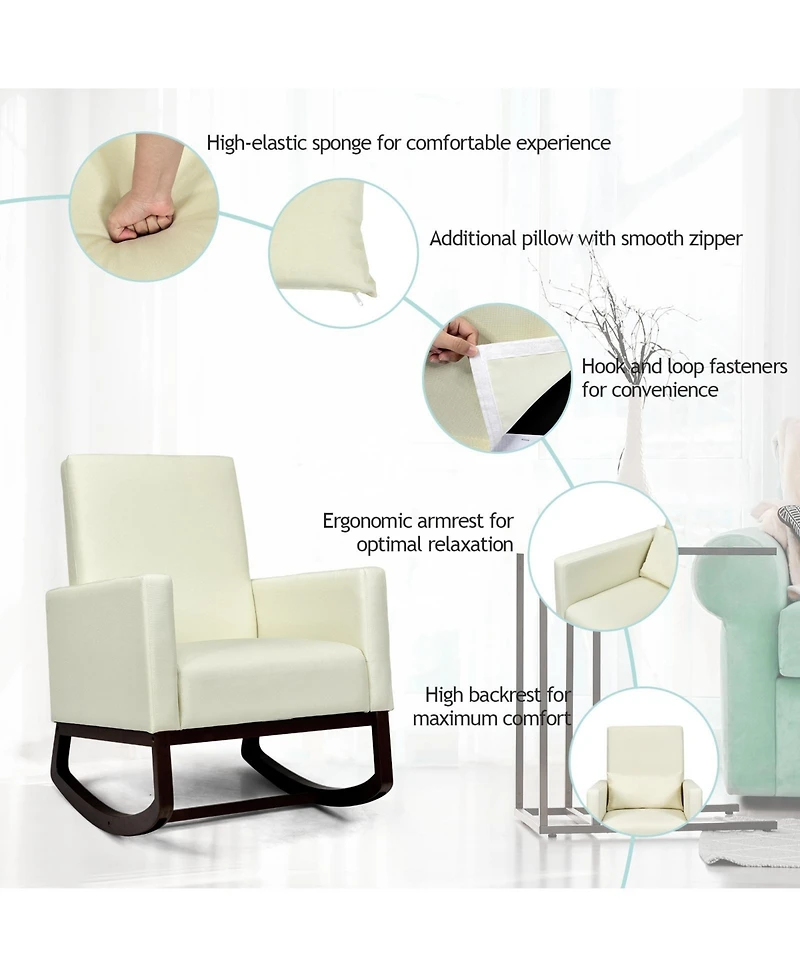 Gouun 2-in-1 Fabric Upholstered Rocking Chair with Pillow