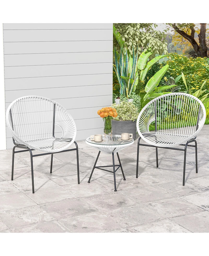 Gouun 3 Pieces Patio Acapulco Furniture Bistro Set with Glass Table