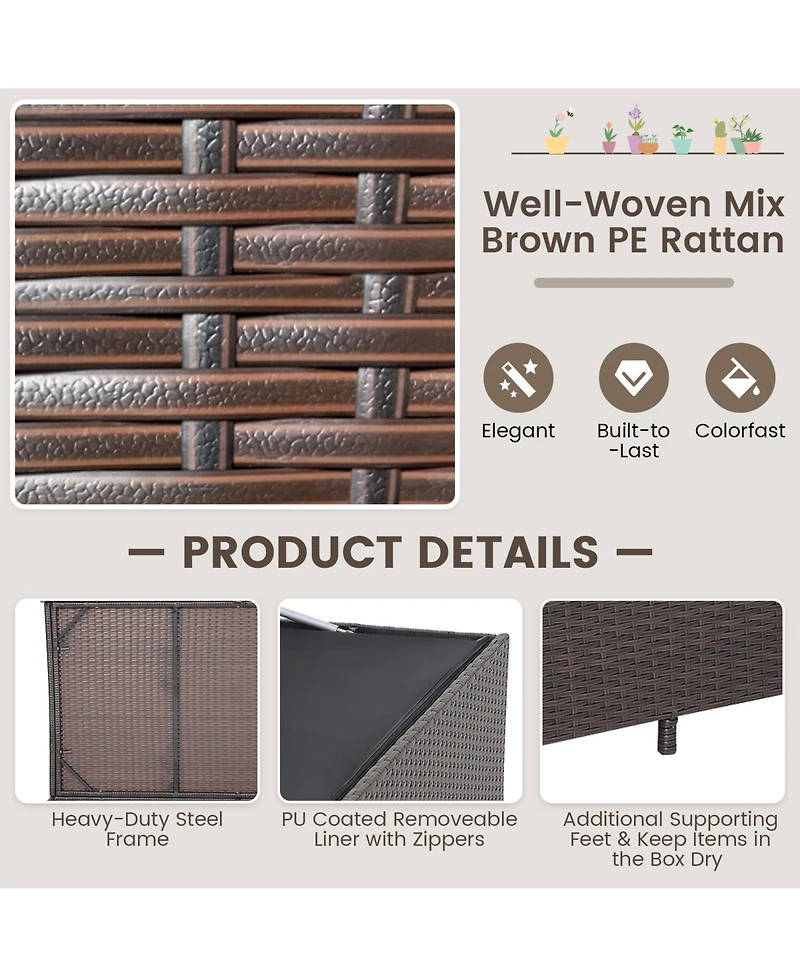 Gouun Outdoor Wicker Storage Box with Zippered Liner-133 Gallon