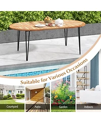 Gouun 79-Inch Oval Acacia Wood Patio Dining Table with Umbrella Hole for 8 People