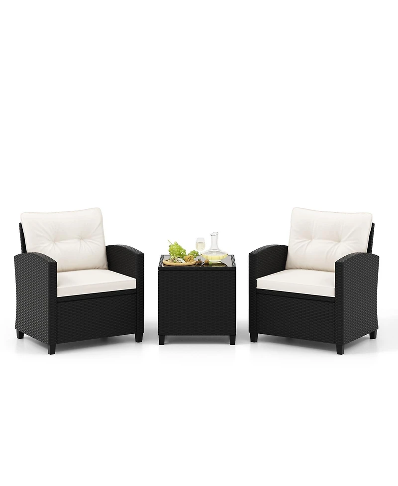 Gouun 3 Pieces Patio Furniture Set with Tempered Glass Table