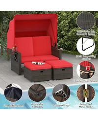 Gouun Outdoor Patio Rattan Daybed with Retractable Canopy and Adjustable Backrests