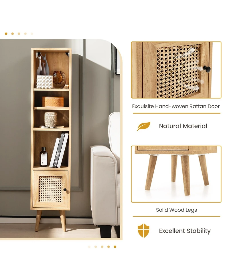 Gouun 4-Tier Rattan Storage Cabinet with Adjustable Shelf and Slim Design