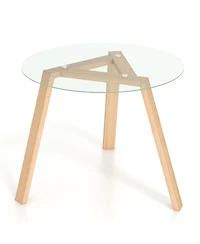 Gouun 36 Inches Round Glass Dining Table for 4 with Rubber Wood Frame