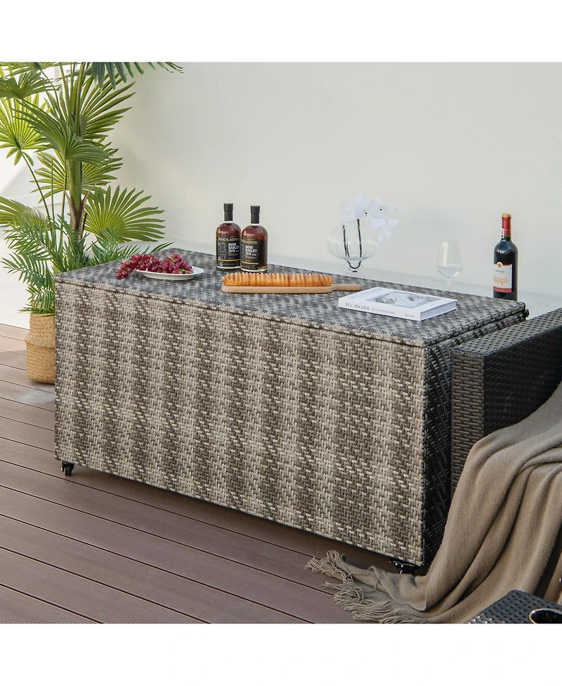 Gouun 96 Gallon Pe Wicker Outdoor Storage Box with 4 Wheels