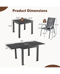 Outdoor Dining Table Set with Extendable Aluminum Table and 4 Stackable Chairs