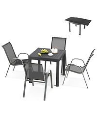 Outdoor Dining Table Set with Extendable Aluminum Table and 4 Stackable Chairs