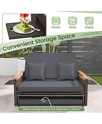 Outdoor Wicker Daybed with Folding Panels and Storage Ottoman