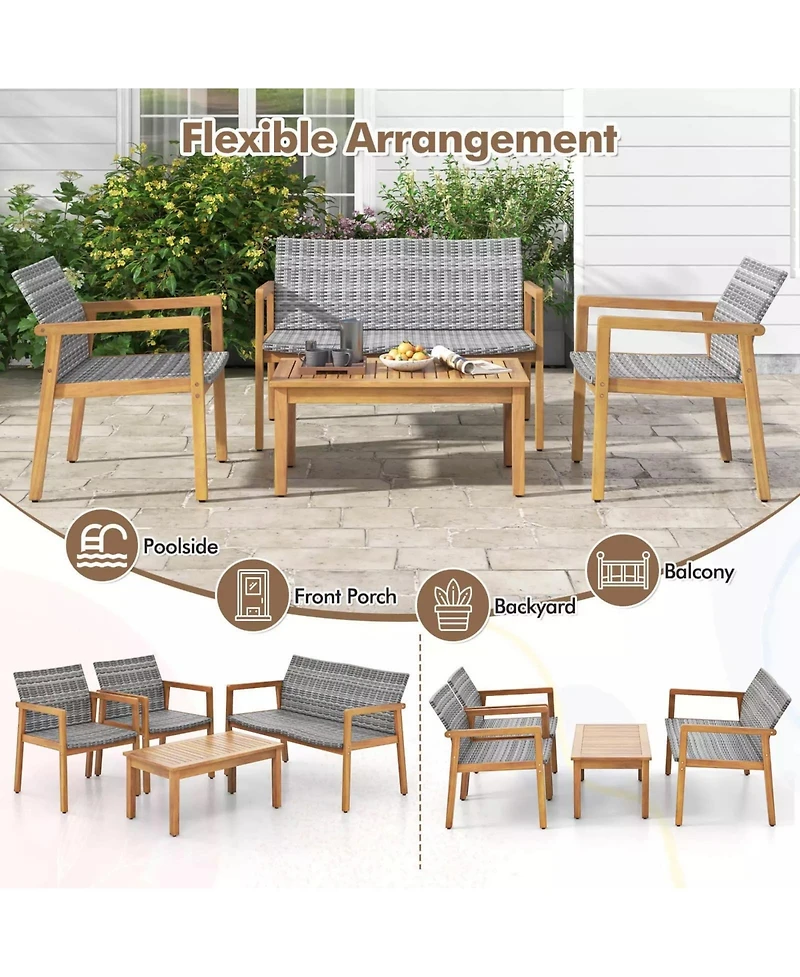 Gouun 4-Piece Patio Furniture Set with Loveseat Single Chairs and Table