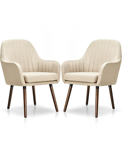 Gouun Set of 2 Fabric Upholstered Accent Chairs with Wooden Legs