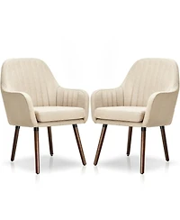 Gouun Set of 2 Fabric Upholstered Accent Chairs with Wooden Legs