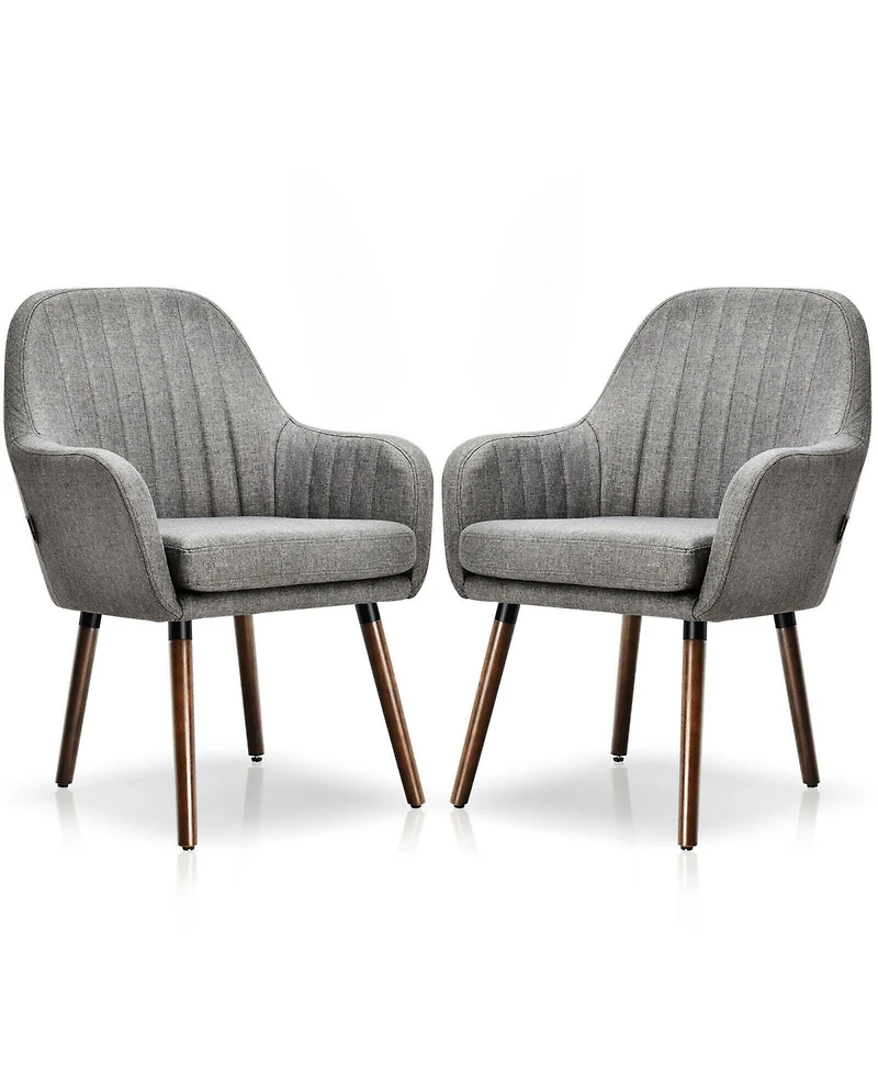 Gouun Set of 2 Fabric Upholstered Accent Chairs with Wooden Legs