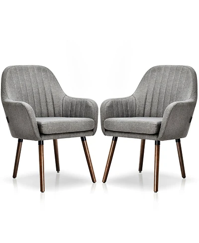 Gouun Set of 2 Fabric Upholstered Accent Chairs with Wooden Legs