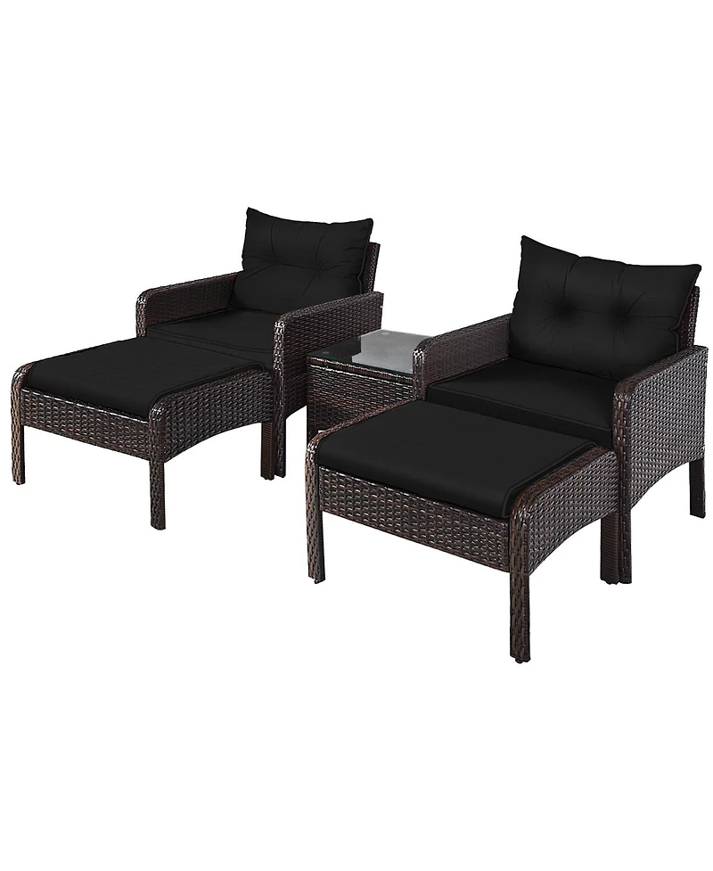 Gouun 5 Pieces Patio Rattan Sofa Ottoman Furniture Set with Cushions